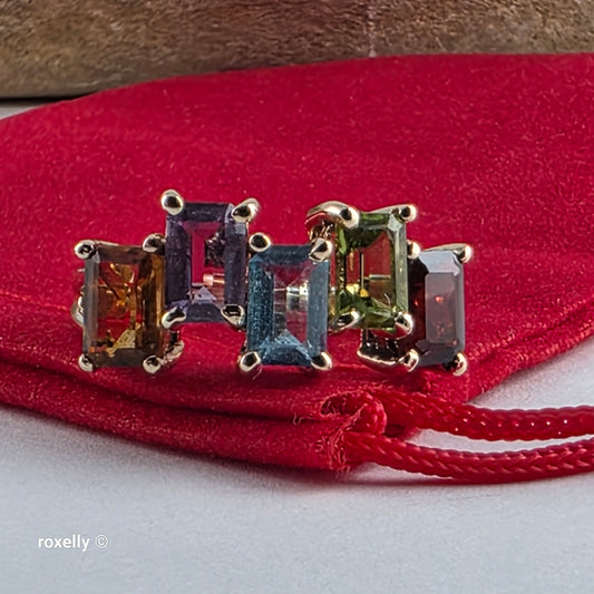 10K Yellow Gold Multi-Gemstone Cocktail Ring Size 5.75 -Solid Gold!
