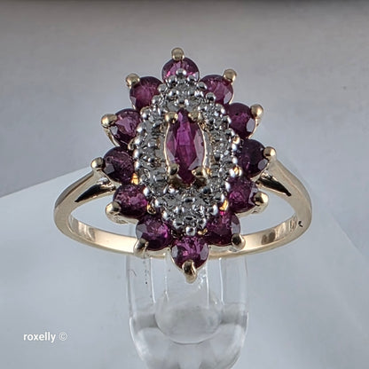 14K Yellow Gold Rubies and Diamonds Ring Size 6 - Solid Gold