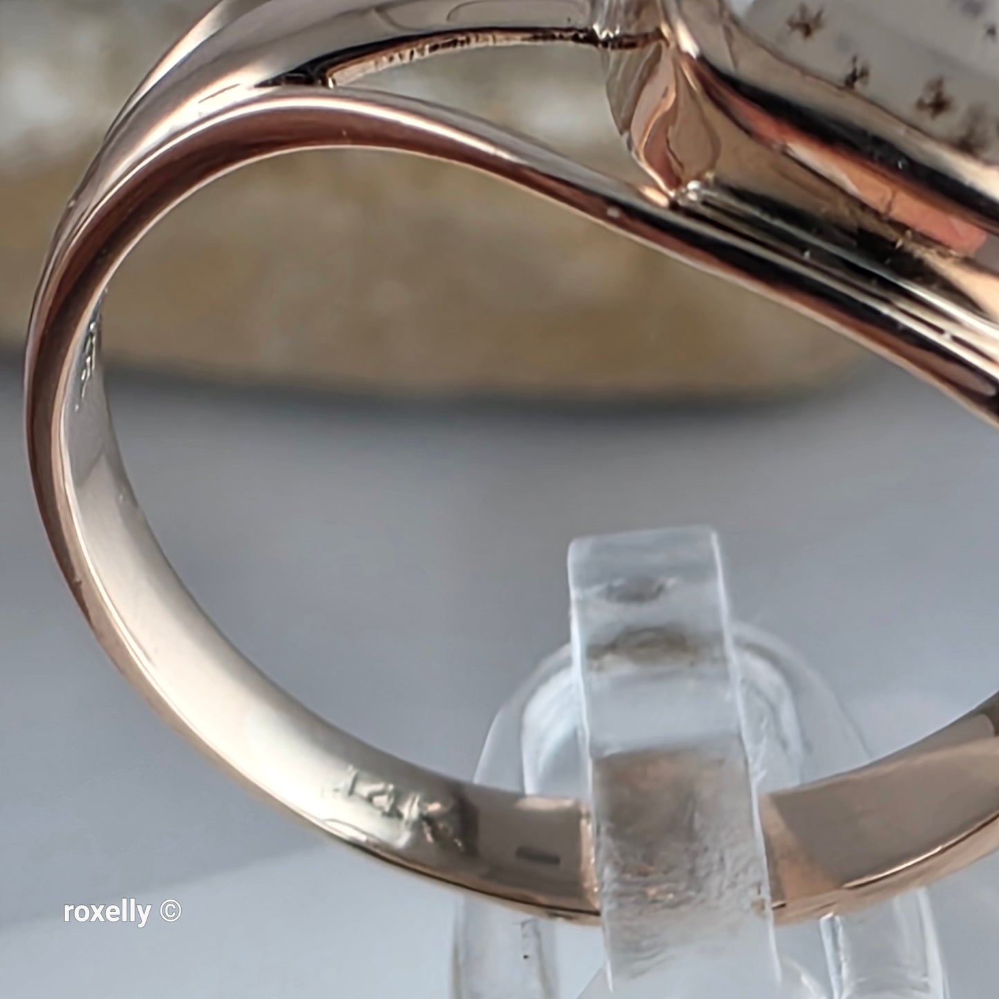 14K Rose Gold Cushion Cabochon Dendritic Agate Split Shank Cocktail Ring Size 9.25, Solid Gold!