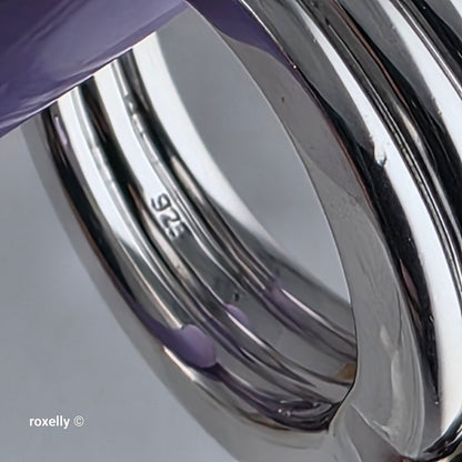 Sterling Silver and 14K Yellow Gold Amethyst Ribbed Band Ring Size 7