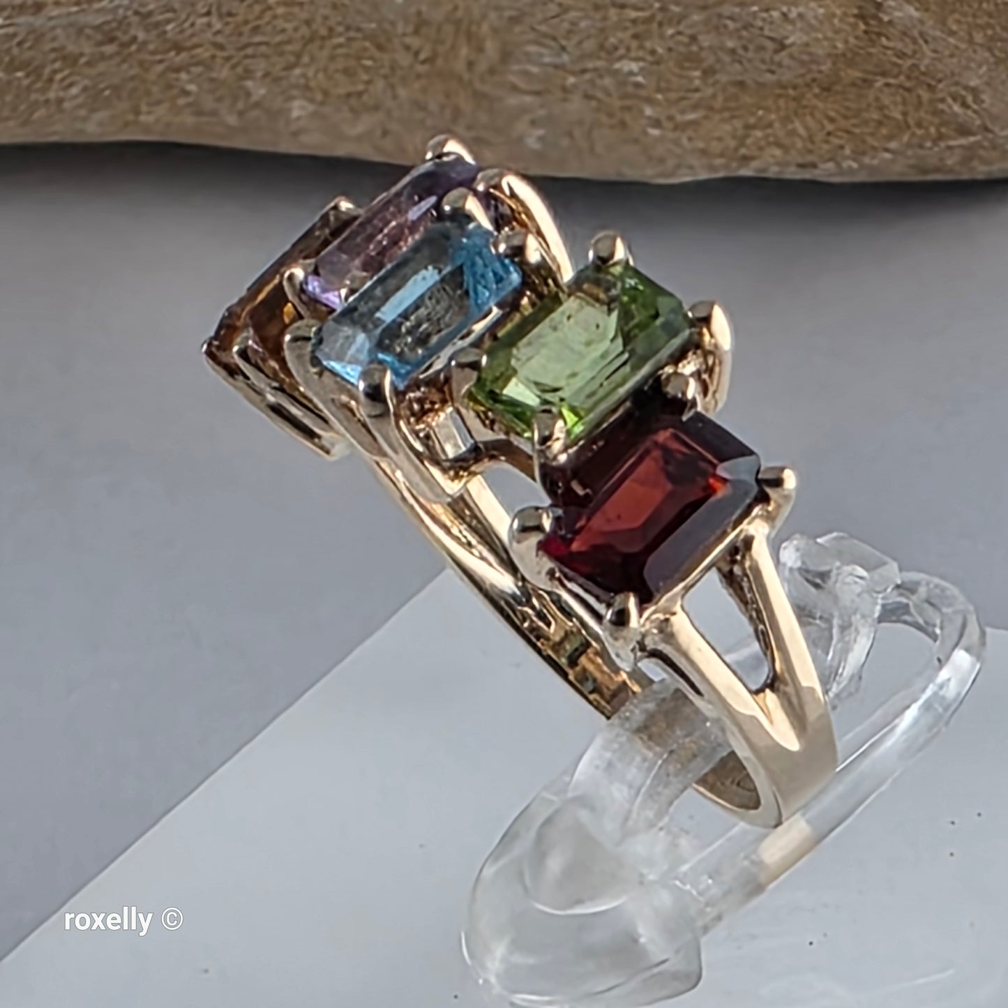 10K Yellow Gold Multi-Gemstone Cocktail Ring Size 5.75 -Solid Gold!