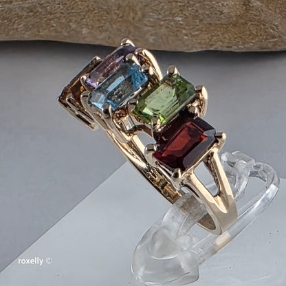 10K Yellow Gold Multi-Gemstone Cocktail Ring Size 5.75 -Solid Gold!