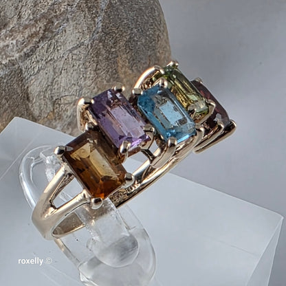 10K Yellow Gold Multi-Gemstone Cocktail Ring Size 5.75 -Solid Gold!