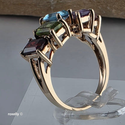 10K Yellow Gold Multi-Gemstone Cocktail Ring Size 5.75 -Solid Gold!