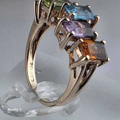 10K Yellow Gold Multi-Gemstone Cocktail Ring Size 5.75 -Solid Gold!