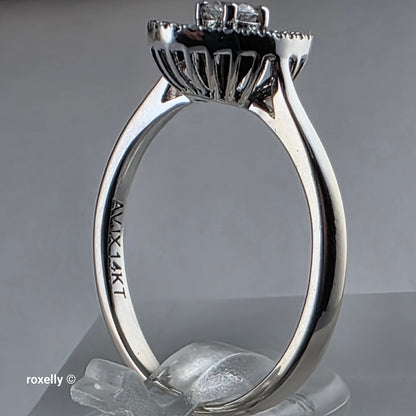 14K White Gold Genuine Diamond Cocktail Ring Size 5.5, Solid Gold!