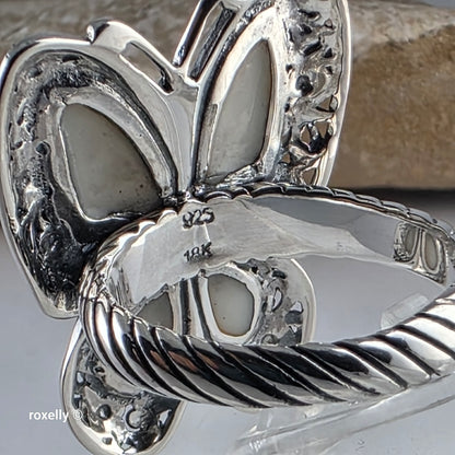 925 Sterling Silver and 18K Yellow Gold Butterfly-Shaped Mother of Pearls Ring Size 9