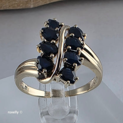 10K Yellow Gold Blue Sapphires Gemstones Ring Size 7 - Solid Gold - view 3