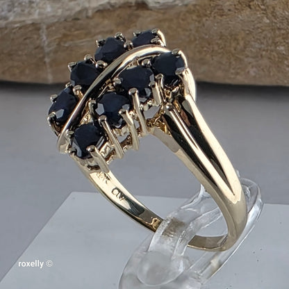 10K Yellow Gold Blue Sapphires Gemstones Ring Size 7 - Solid Gold - view 4