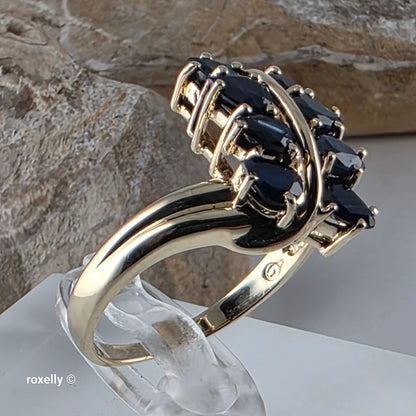10K Yellow Gold Blue Sapphires Gemstones Ring Size 7 - Solid Gold - view 2