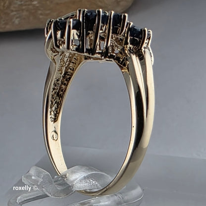 10K Yellow Gold Blue Sapphires Gemstones Ring Size 7 - Solid Gold - view 5