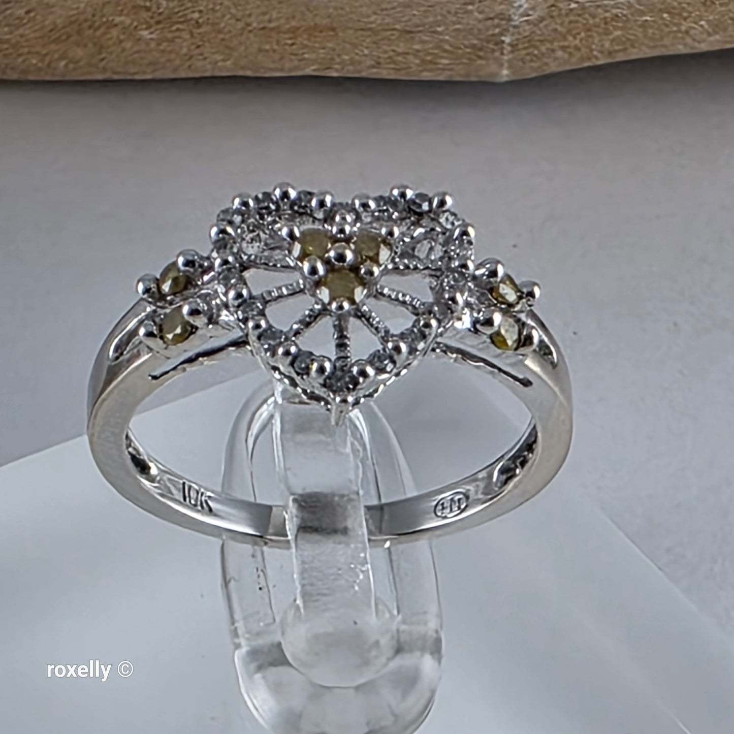 10K White Gold Heart-Shaped Genuine Diamonds Ring Size 7 - Solid Gold