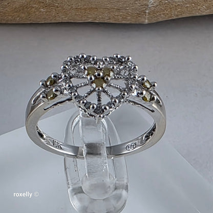 10K White Gold Heart-Shaped Genuine Diamonds Ring Size 7 - Solid Gold