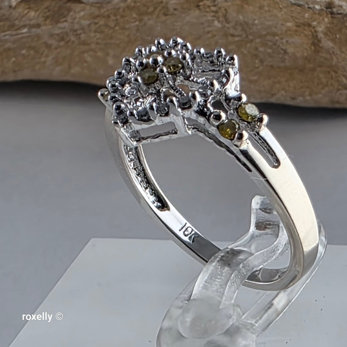 10K White Gold Heart-Shaped Genuine Diamonds Ring Size 7 - Solid Gold