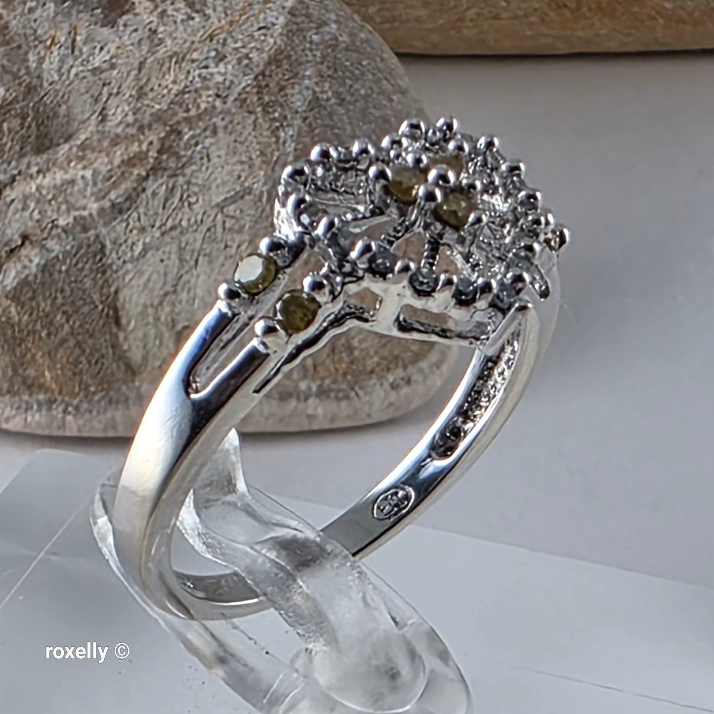 10K White Gold Heart-Shaped Genuine Diamonds Ring Size 7 - Solid Gold