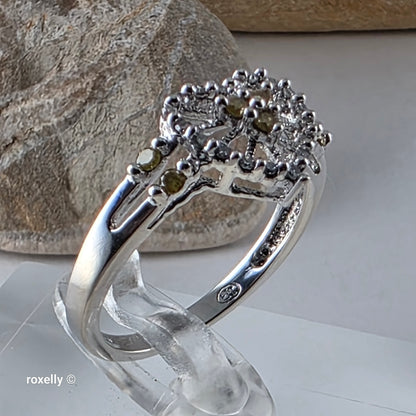 10K White Gold Heart-Shaped Genuine Diamonds Ring Size 7 - Solid Gold