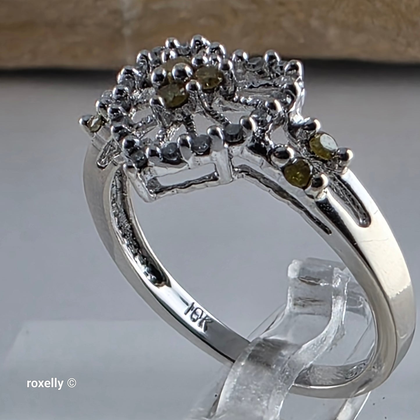 10K White Gold Heart-Shaped Genuine Diamonds Ring Size 7 - Solid Gold