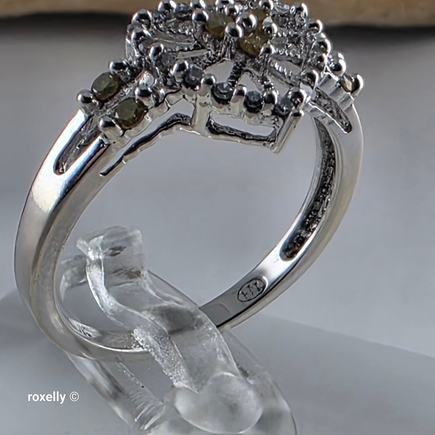 10K White Gold Heart-Shaped Genuine Diamonds Ring Size 7 - Solid Gold