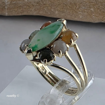 14K Yellow Gold Multi-Tone Jade Gemstones Ring Size 5.25 - Solid Gold
