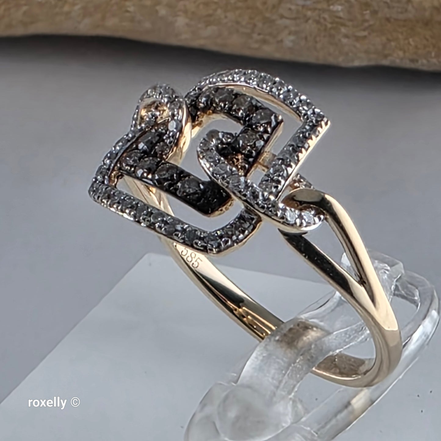 14K Yellow Gold Chocolate & White Genuine Diamonds Square Ring Size 6.5