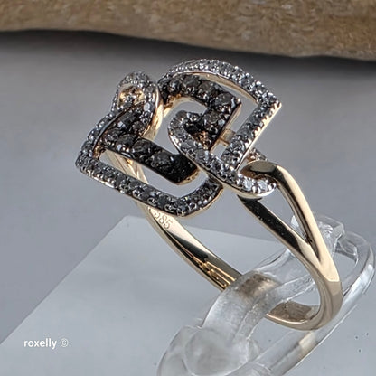 14K Yellow Gold Chocolate & White Genuine Diamonds Square Ring Size 6.5