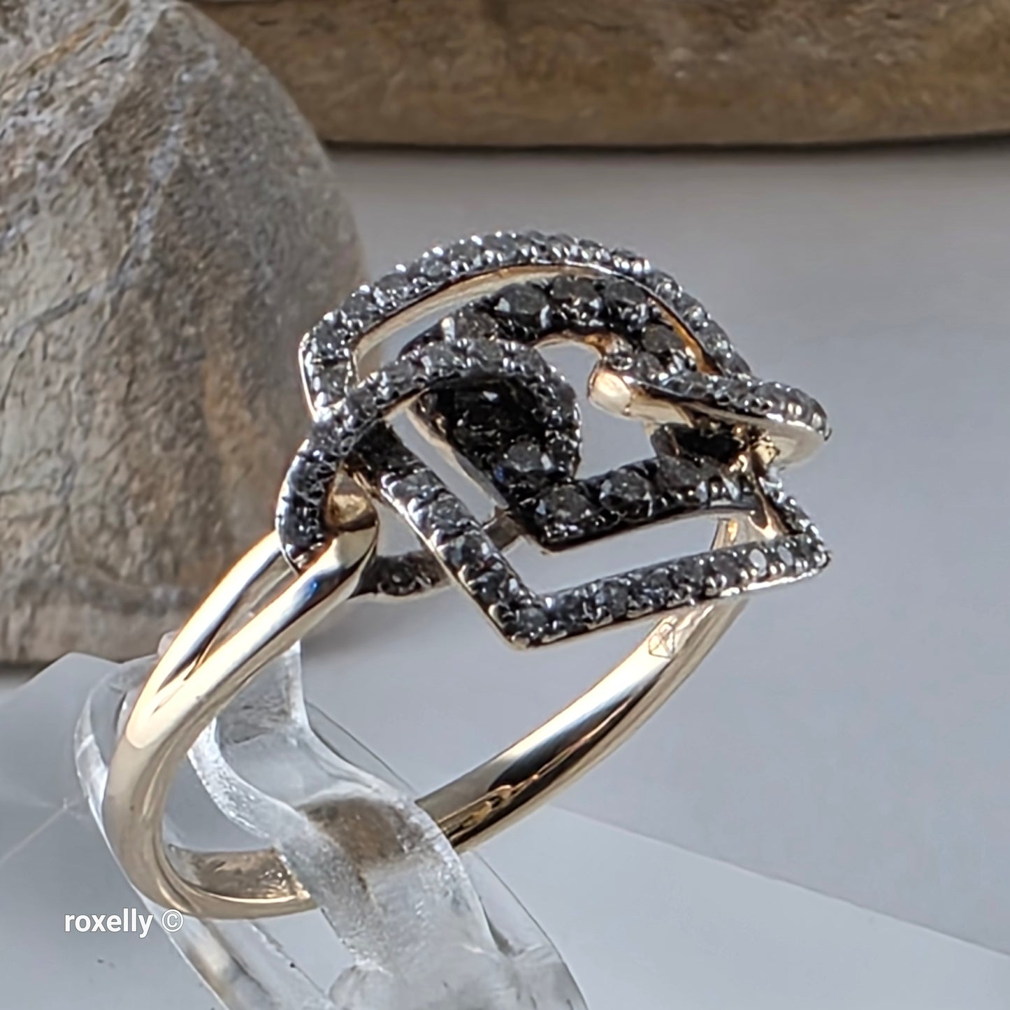 14K Yellow Gold Chocolate & White Genuine Diamonds Square Ring Size 6.5