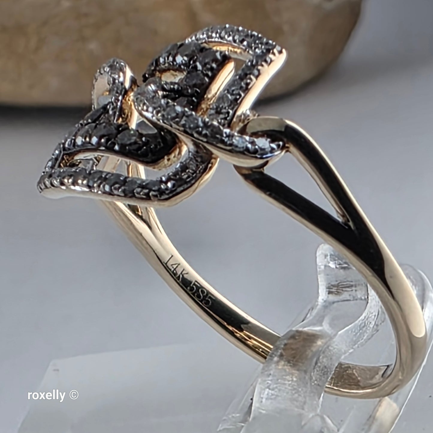 14K Yellow Gold Chocolate & White Genuine Diamonds Square Ring Size 6.5