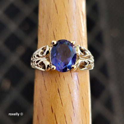 10K Yellow Gold Tanzanite Gemstone Cocktail Ring Size 6 - Solid Gold!