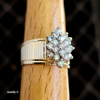 14K Yellow Gold Natural Diamonds Cluster Ring Size 7.75 - Solid Gold