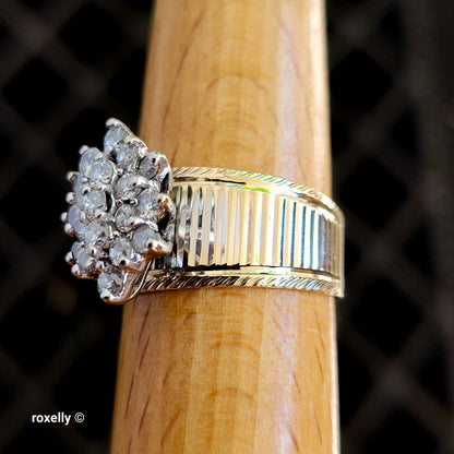 14K Yellow Gold Natural Diamonds Cluster Ring Size 7.75 - Solid Gold