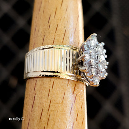 14K Yellow Gold Natural Diamonds Cluster Ring Size 7.75 - Solid Gold