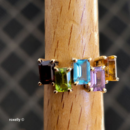 10K Yellow Gold Multi-Gemstone Cocktail Ring Size 5.75 -Solid Gold!