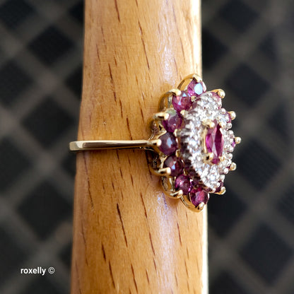 14K Yellow Gold Rubies and Diamonds Ring Size 6 - Solid Gold