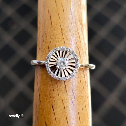 14K White Gold Genuine Diamond Cocktail Ring Size 5.5, Solid Gold!