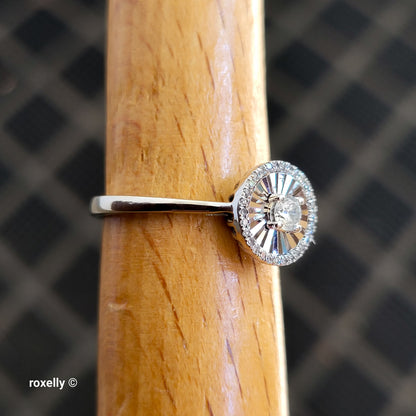 14K White Gold Genuine Diamond Cocktail Ring Size 5.5, Solid Gold!