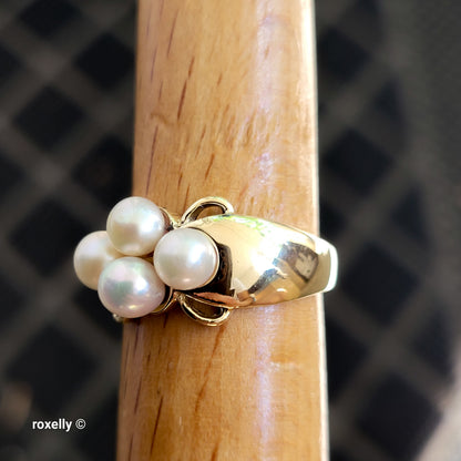 10K Yellow Gold Freshwater Pearls Ring Size 5.5 - Solid Gold!