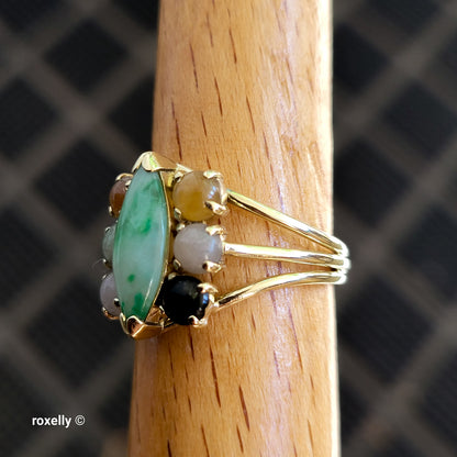 14K Yellow Gold Multi-Tone Jade Gemstones Ring Size 5.25 - Solid Gold