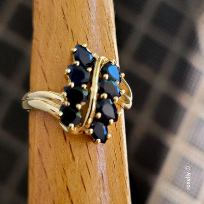 10K Yellow Gold Blue Sapphires Gemstones Ring Size 7 - Solid Gold - view 10