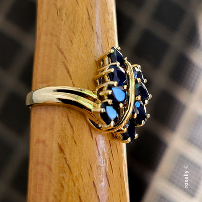 10K Yellow Gold Blue Sapphires Gemstones Ring Size 7 - Solid Gold - view 9