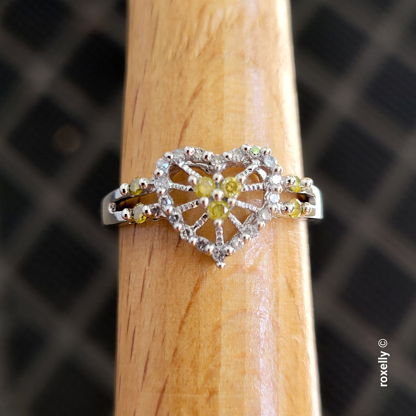 10K White Gold Heart-Shaped Genuine Diamonds Ring Size 7 - Solid Gold
