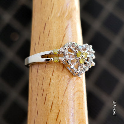 10K White Gold Heart-Shaped Genuine Diamonds Ring Size 7 - Solid Gold