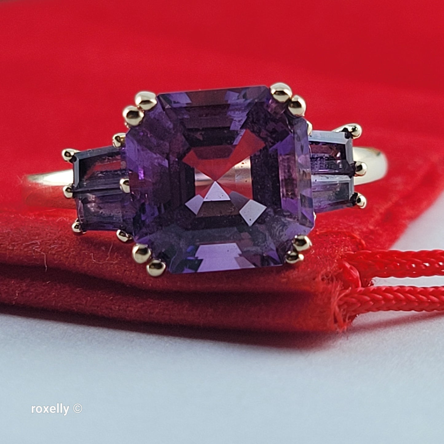 14K Yellow Gold Purple Amethyst Cocktail Ring Size 11 - Solid Gold