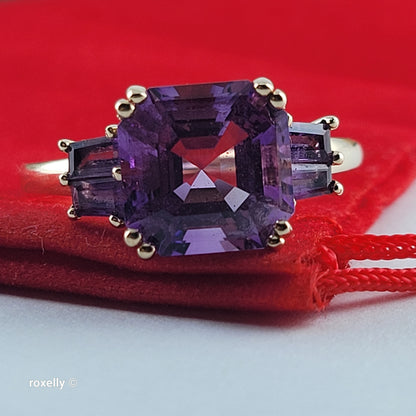 14K Yellow Gold Purple Amethyst Cocktail Ring Size 11 - Solid Gold