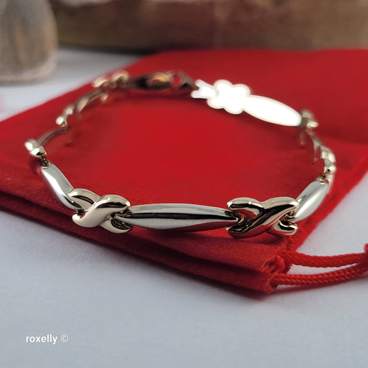 14K Two-Tone Gold XOXO Design Bracelet 7.5" - Solid Gold