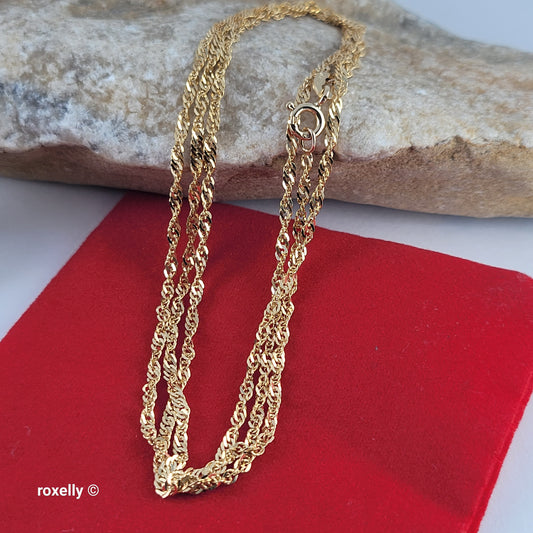 14K Yellow Gold Singapore Link Chain Necklace 24" - Solid Gold
