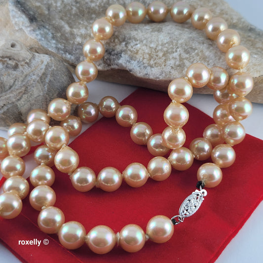 Vintage Freshwater Chatani Pearl Necklace with Solid 14k White Gold Clasp