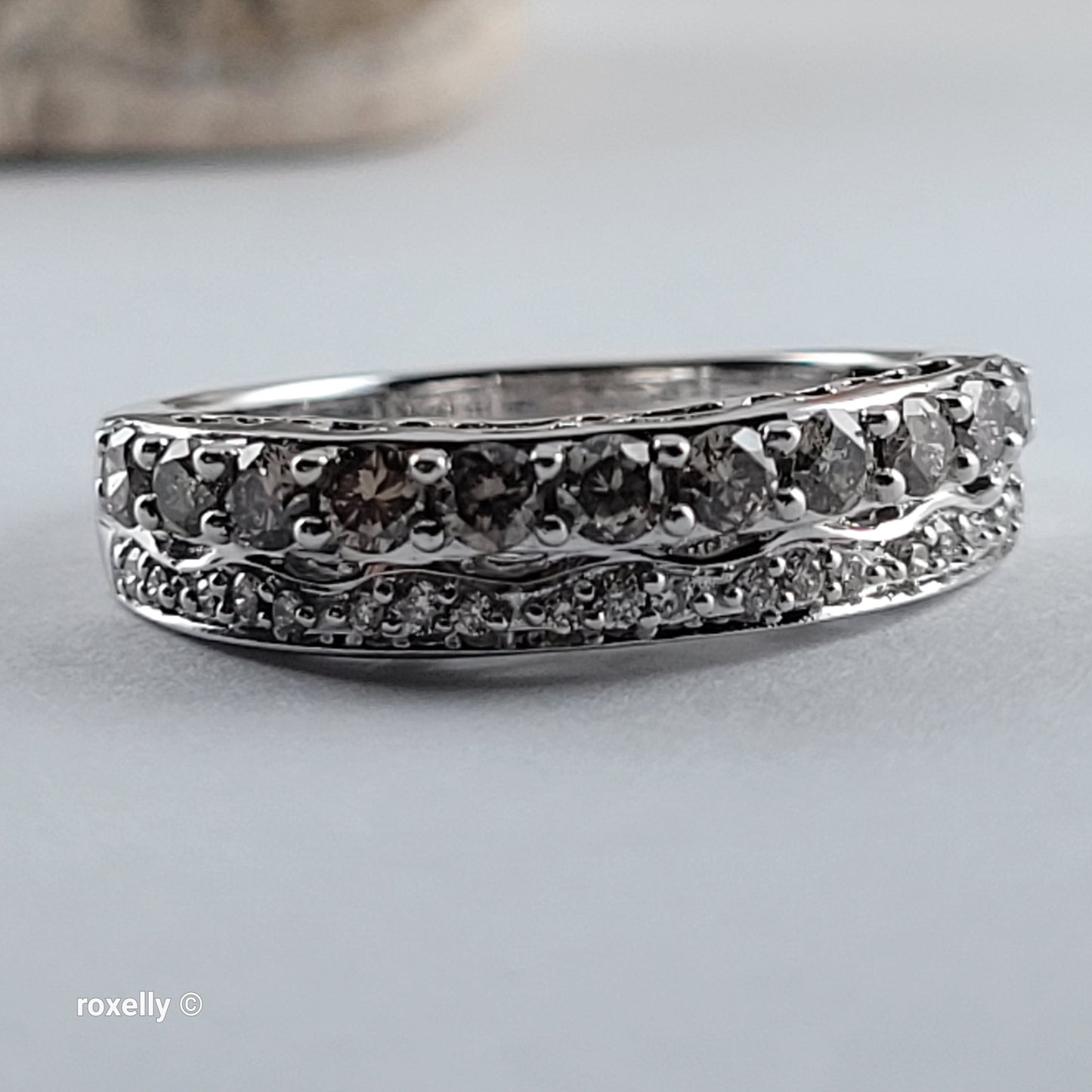 $2500 LeVian 14K White Gold Chocolate & Vanilla Diamonds Ring Size 7.25, -Solid Gold