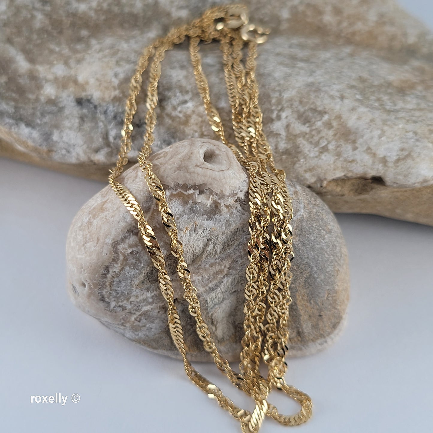 14K Yellow Gold Singapore Link Chain Necklace 24" - Solid Gold