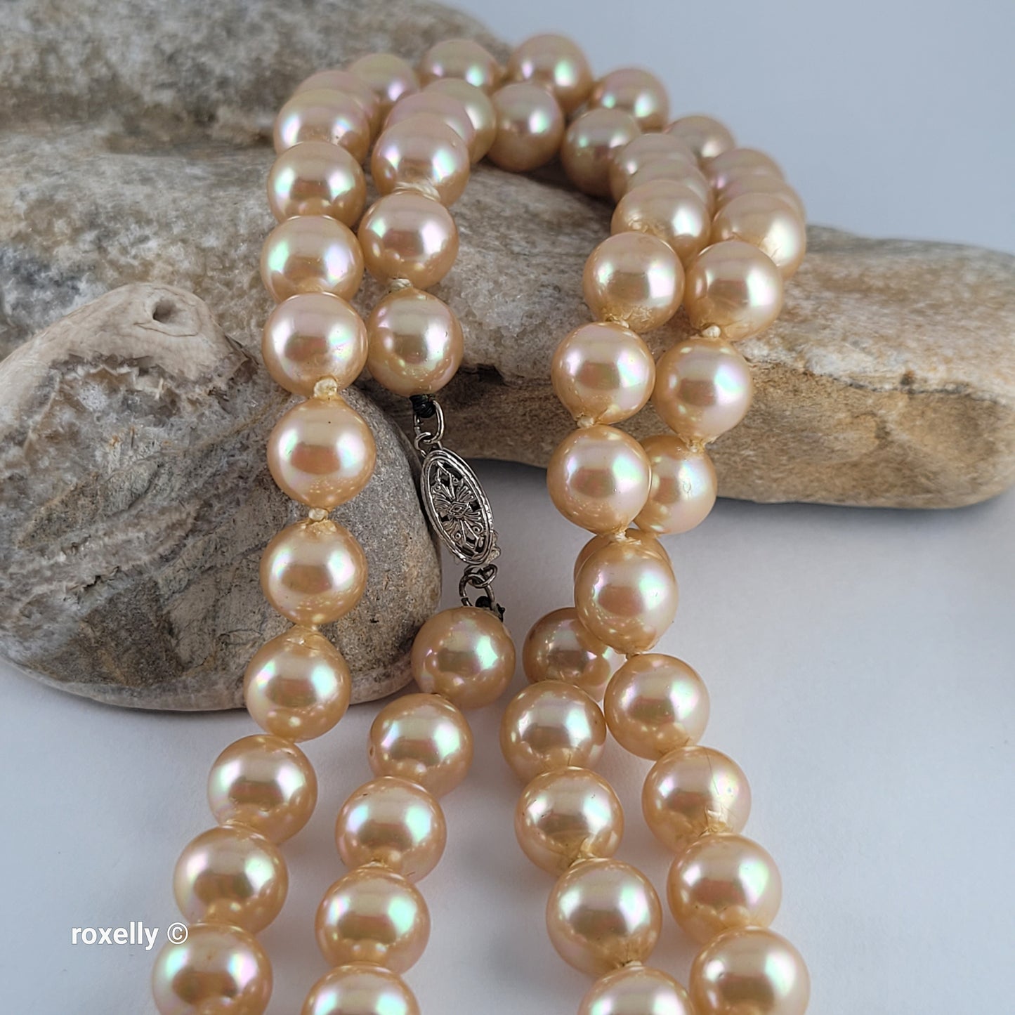 Vintage Freshwater Chatani Pearl Necklace with Solid 14k White Gold Clasp