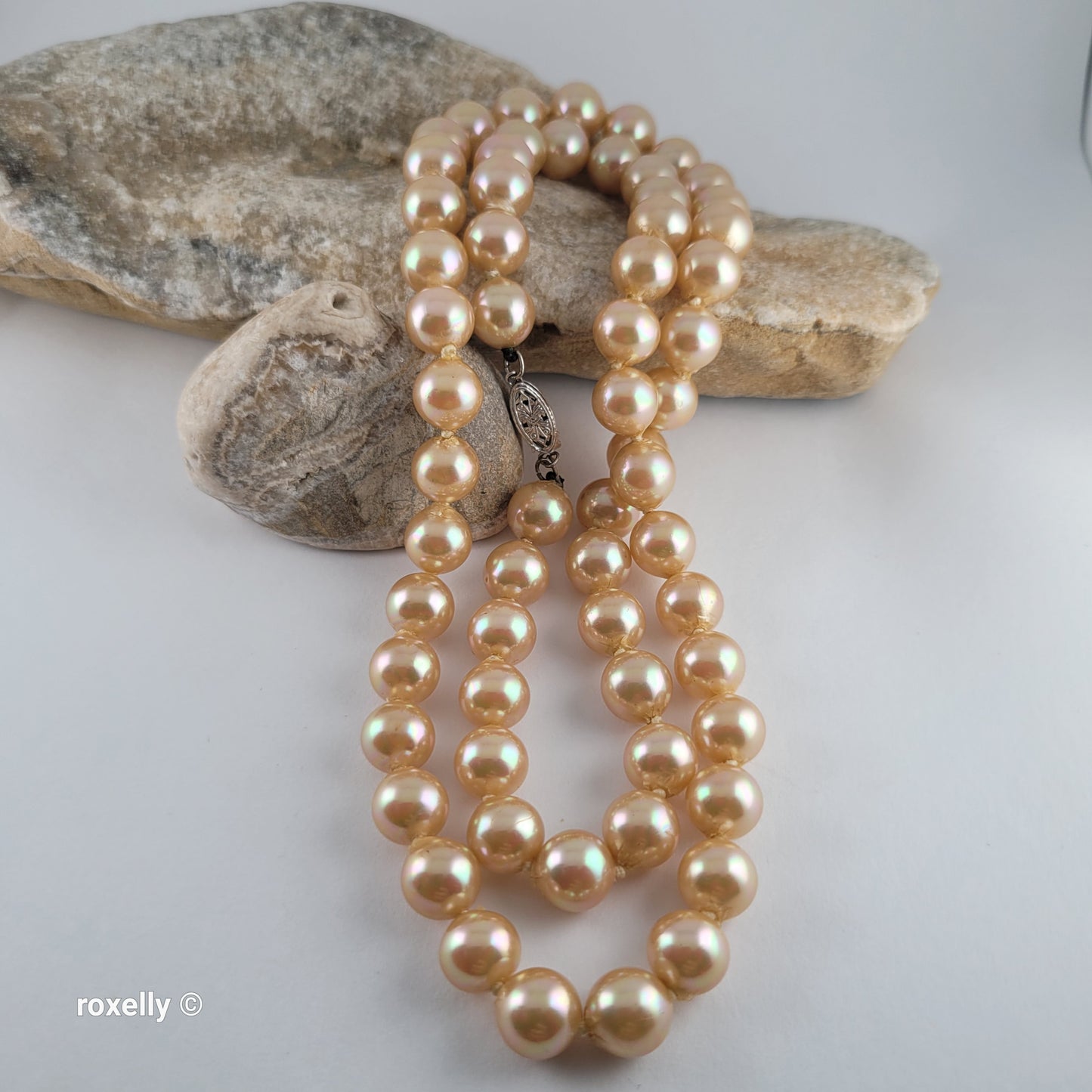 Vintage Freshwater Chatani Pearl Necklace with Solid 14k White Gold Clasp